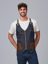 Gilet barbershop Denim e pelle Kurume