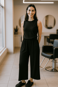 Pantaloni donna fluid antideco in crepe Oriental